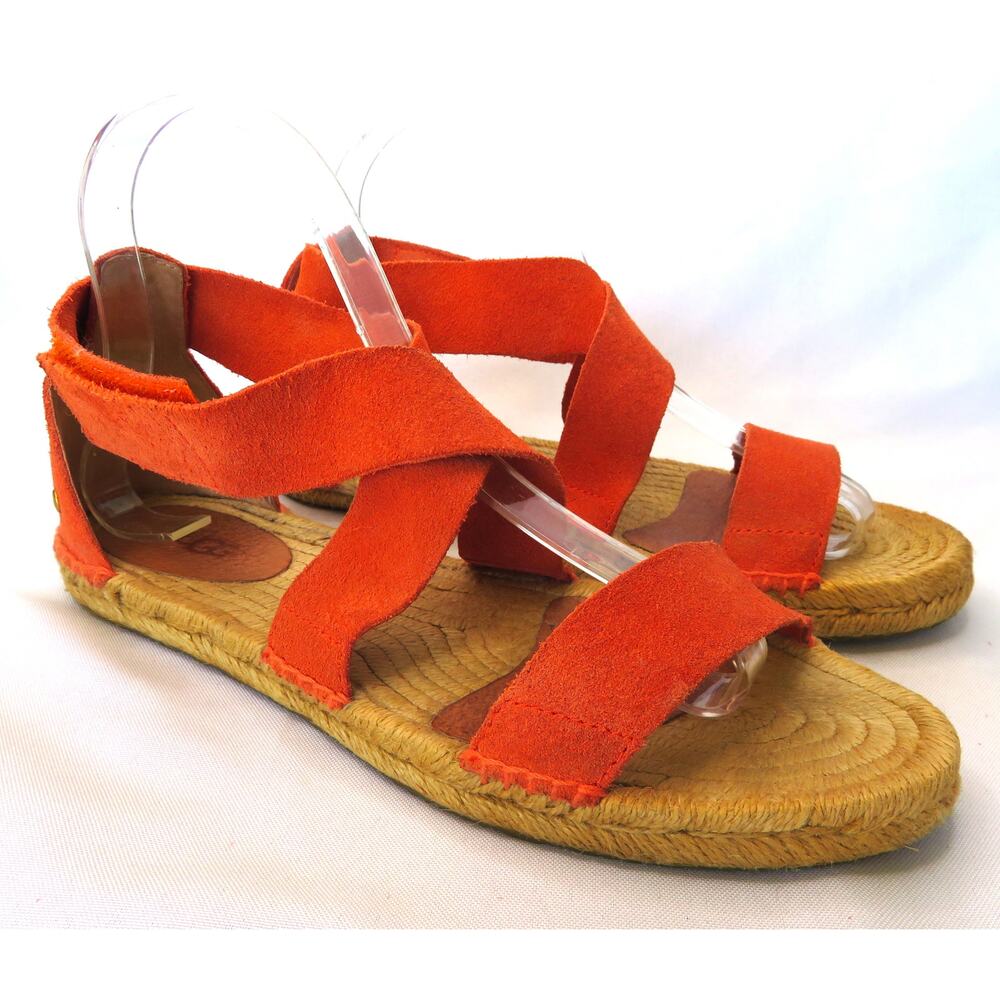 UGG Mila Fire Opal Espadrille Orange Suede Sandals Women's Sz 8.5